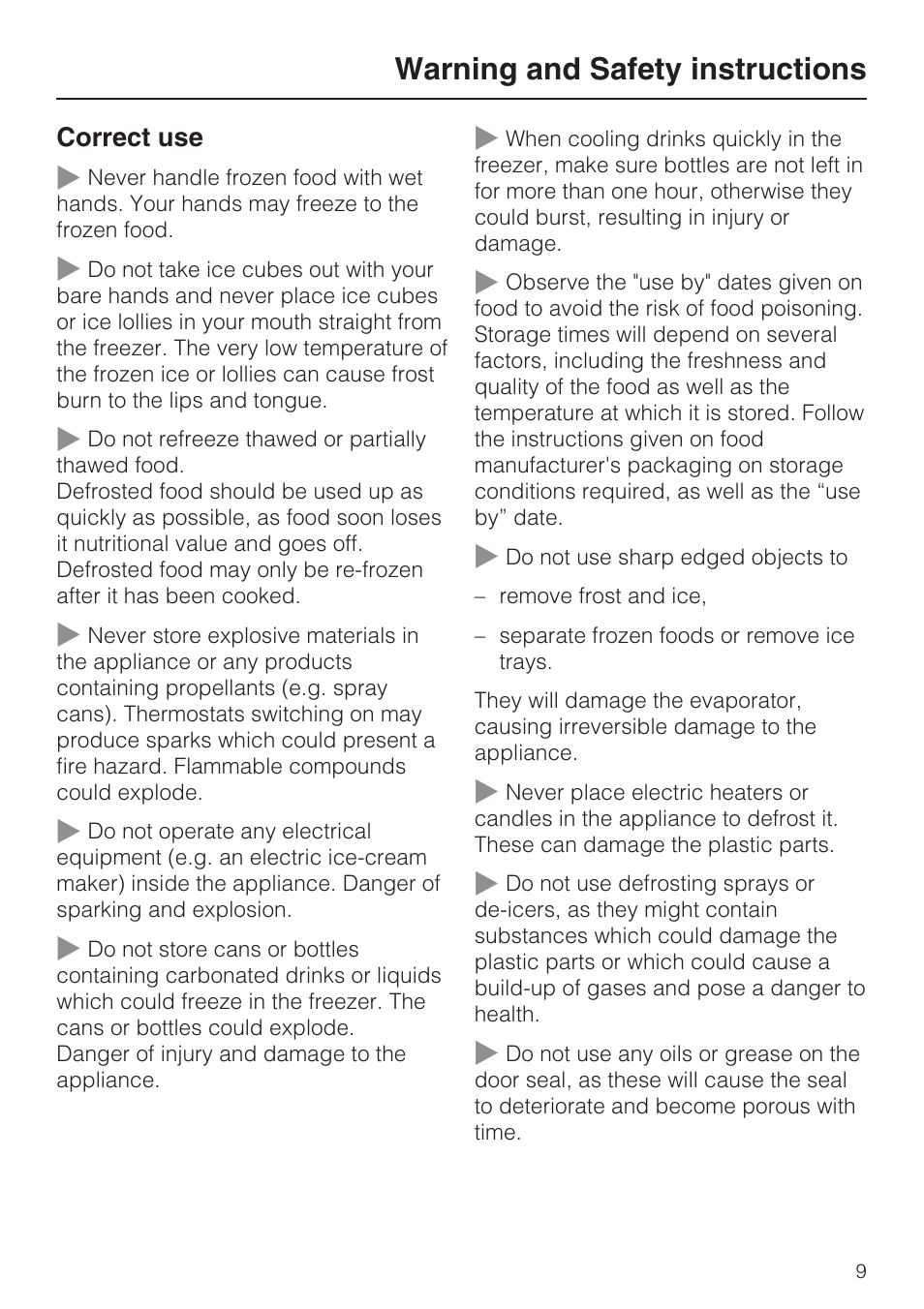 Warning and safety instructions | Miele F 9212 i User Manual | Page 9 / 36