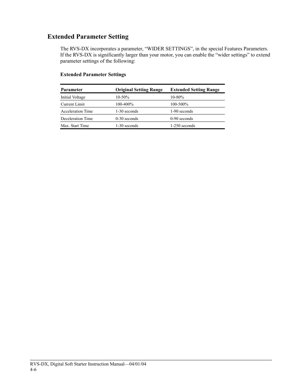 Extended parameter setting | Magnetek 188-10130 User Manual | Page 26 / 67