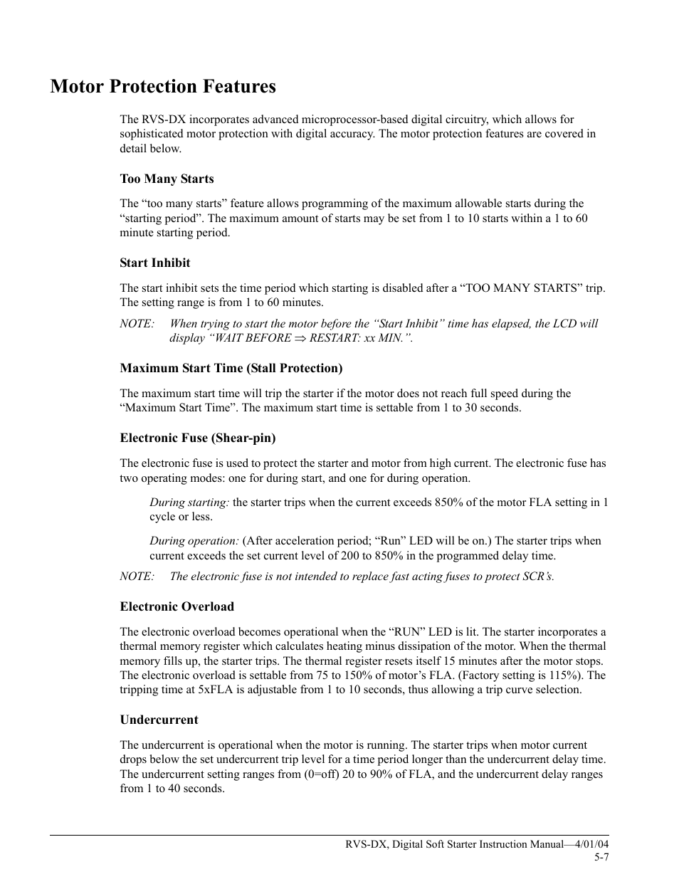 Motor protection features | Magnetek 188-10130 User Manual | Page 33 / 67