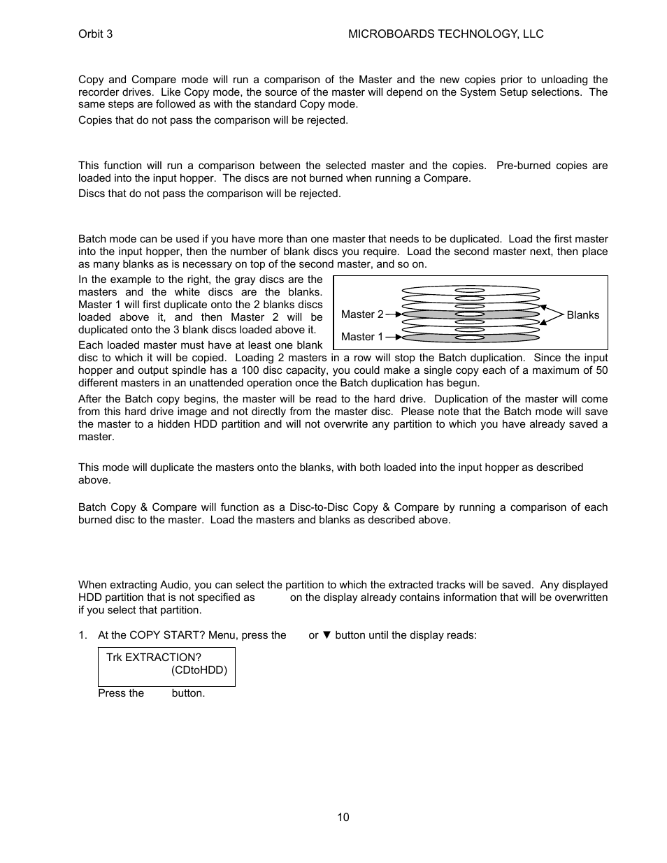 Copy & compare, Compare, Batch mode | Track extraction (for audio cd only) | MicroBoards Technology Orbit 3 User Manual | Page 10 / 16