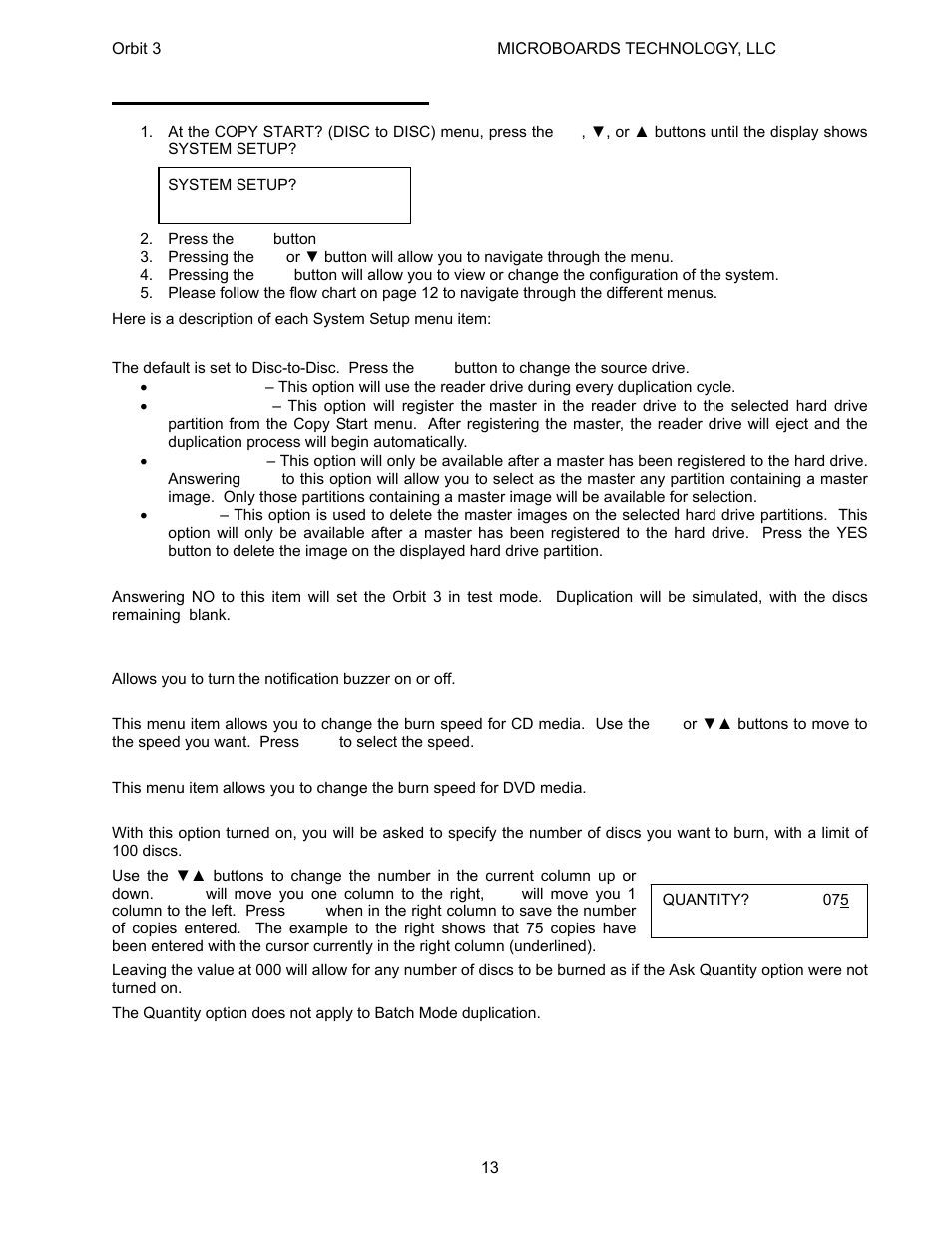 Accessing the setup menu | MicroBoards Technology Orbit 3 User Manual | Page 13 / 16