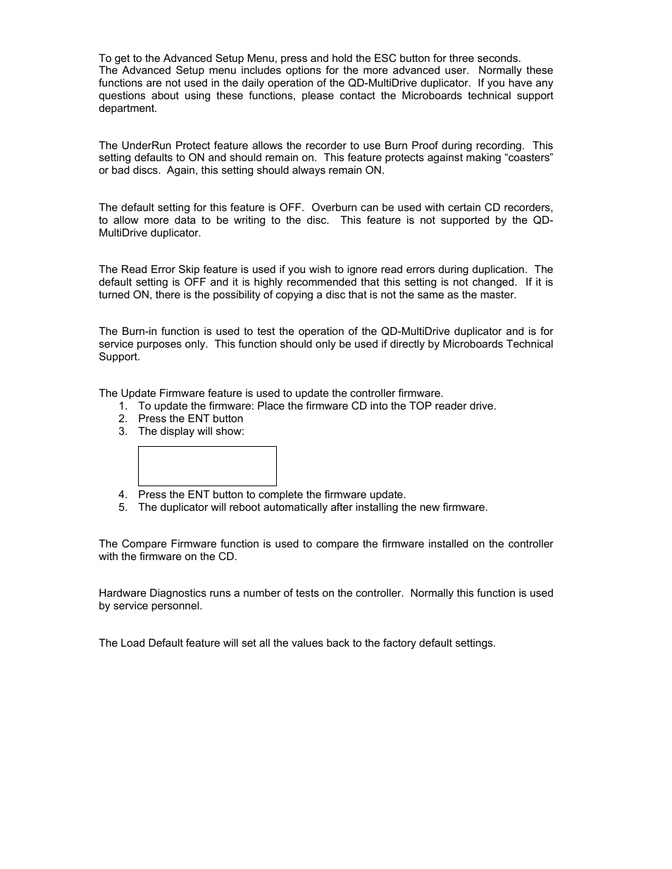 Advanced setup menu | MicroBoards Technology QD-123 User Manual | Page 16 / 21