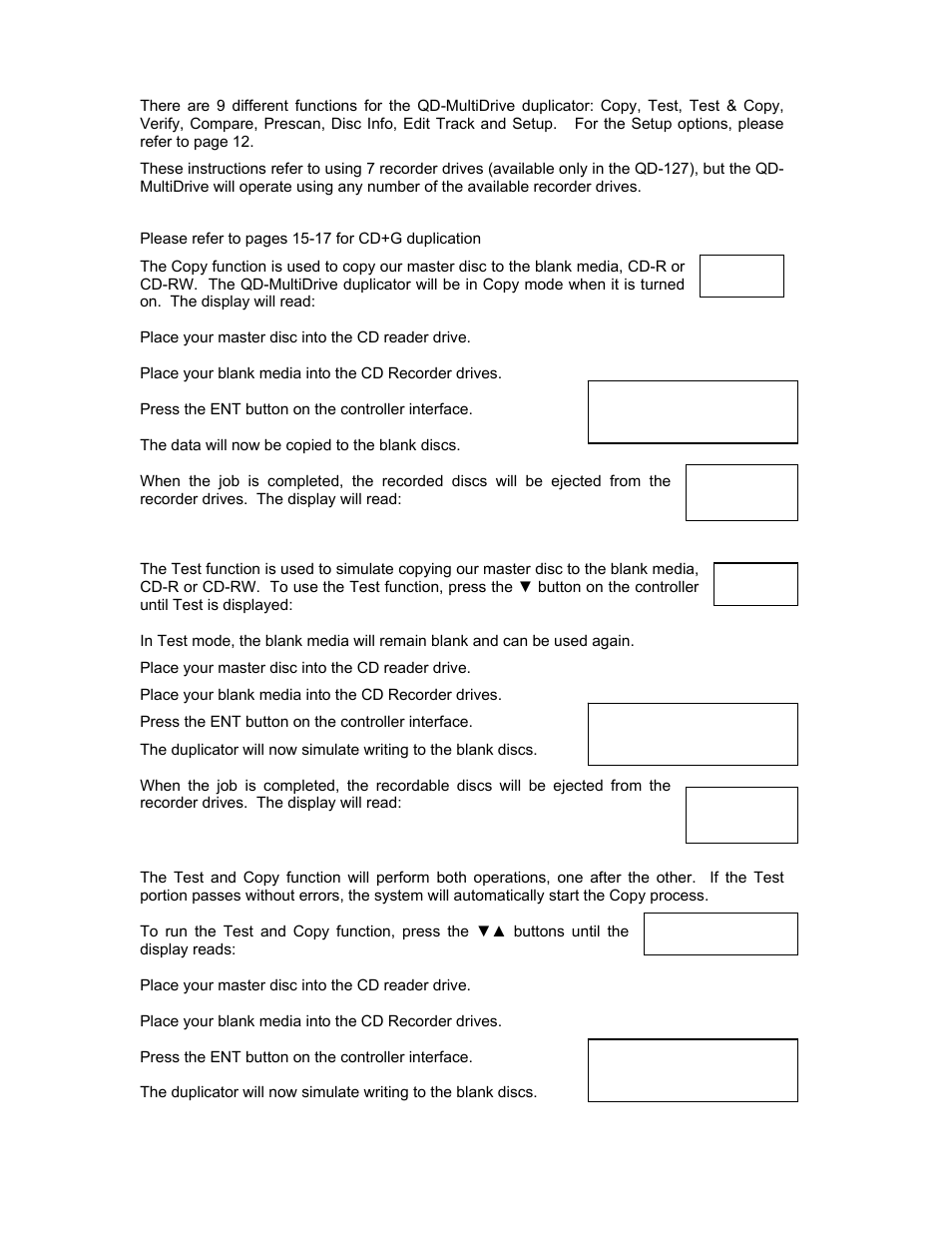 Functions, Copy, Test | Test & copy | MicroBoards Technology QD-123 User Manual | Page 8 / 21