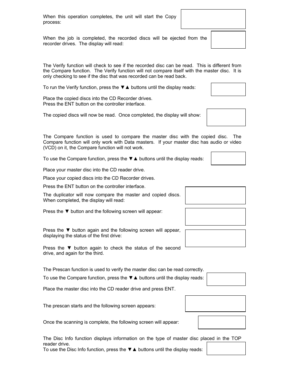 Verify, Compare, Prescan | Disc info | MicroBoards Technology QD-123 User Manual | Page 9 / 21