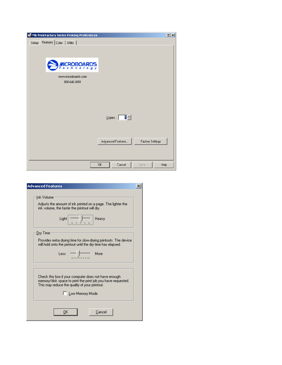 Features tab | MicroBoards Technology Print Factory User Manual | Page 33 / 41