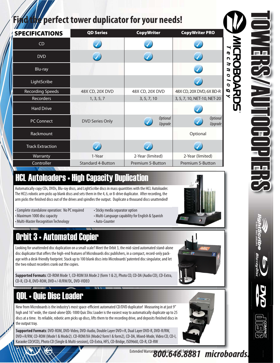 Towers/autocopiers | MicroBoards Technology CopyWriter PRO Series User Manual | Page 2 / 2