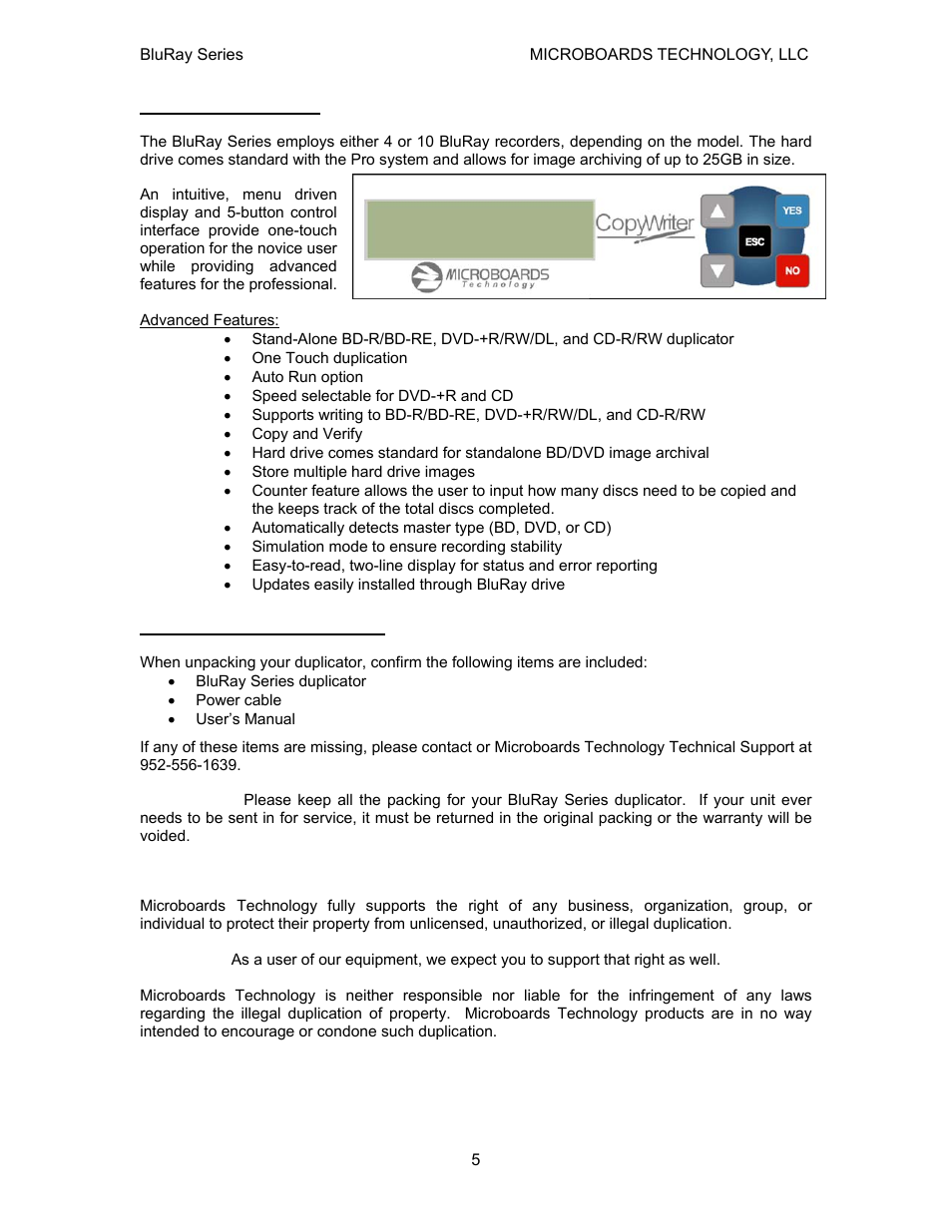 System overview, Unpacking your system | MicroBoards Technology CopyWriter BluRay Series User Manual | Page 5 / 23