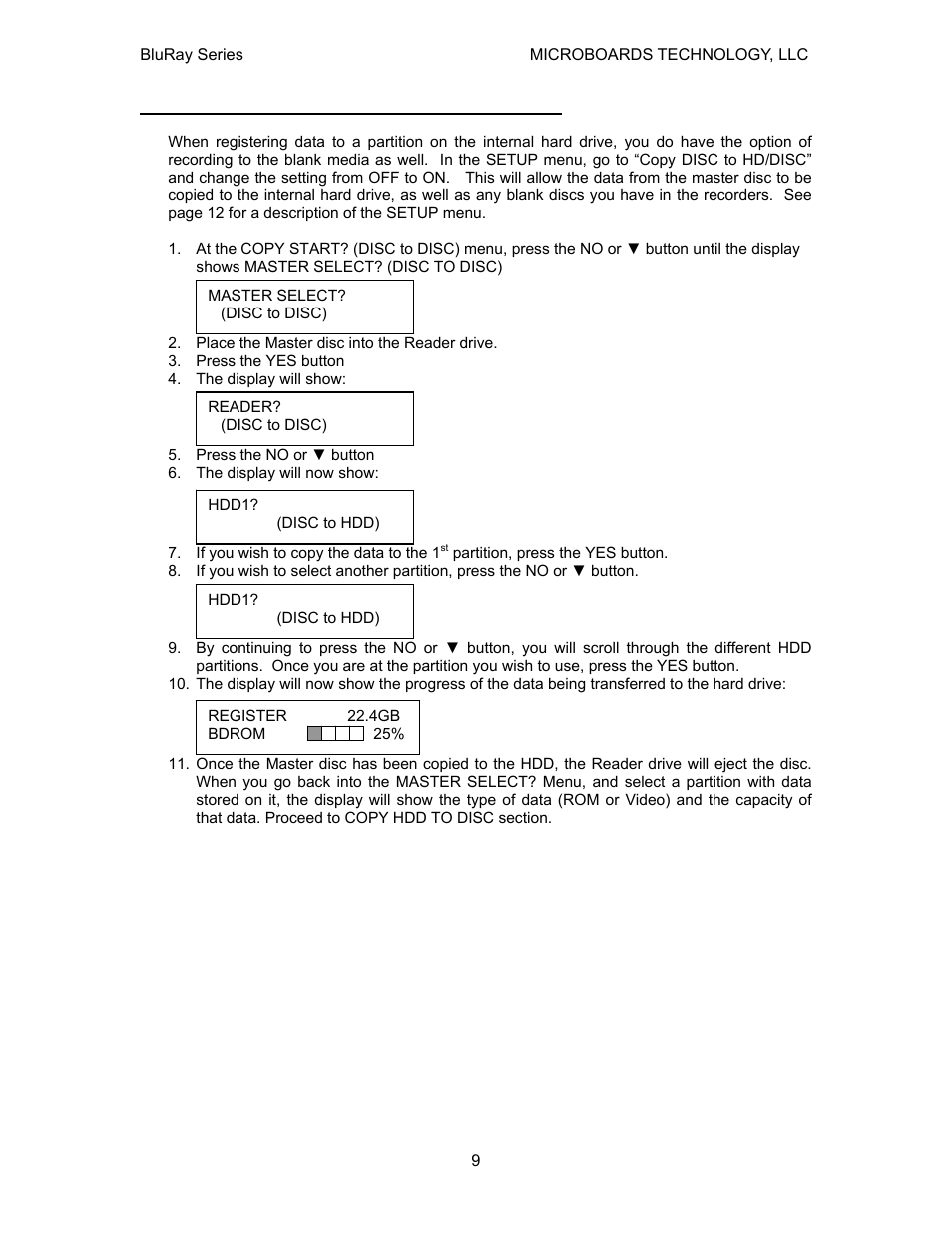 Registering data to the hard drive (hdd) | MicroBoards Technology CopyWriter BluRay Series User Manual | Page 9 / 23