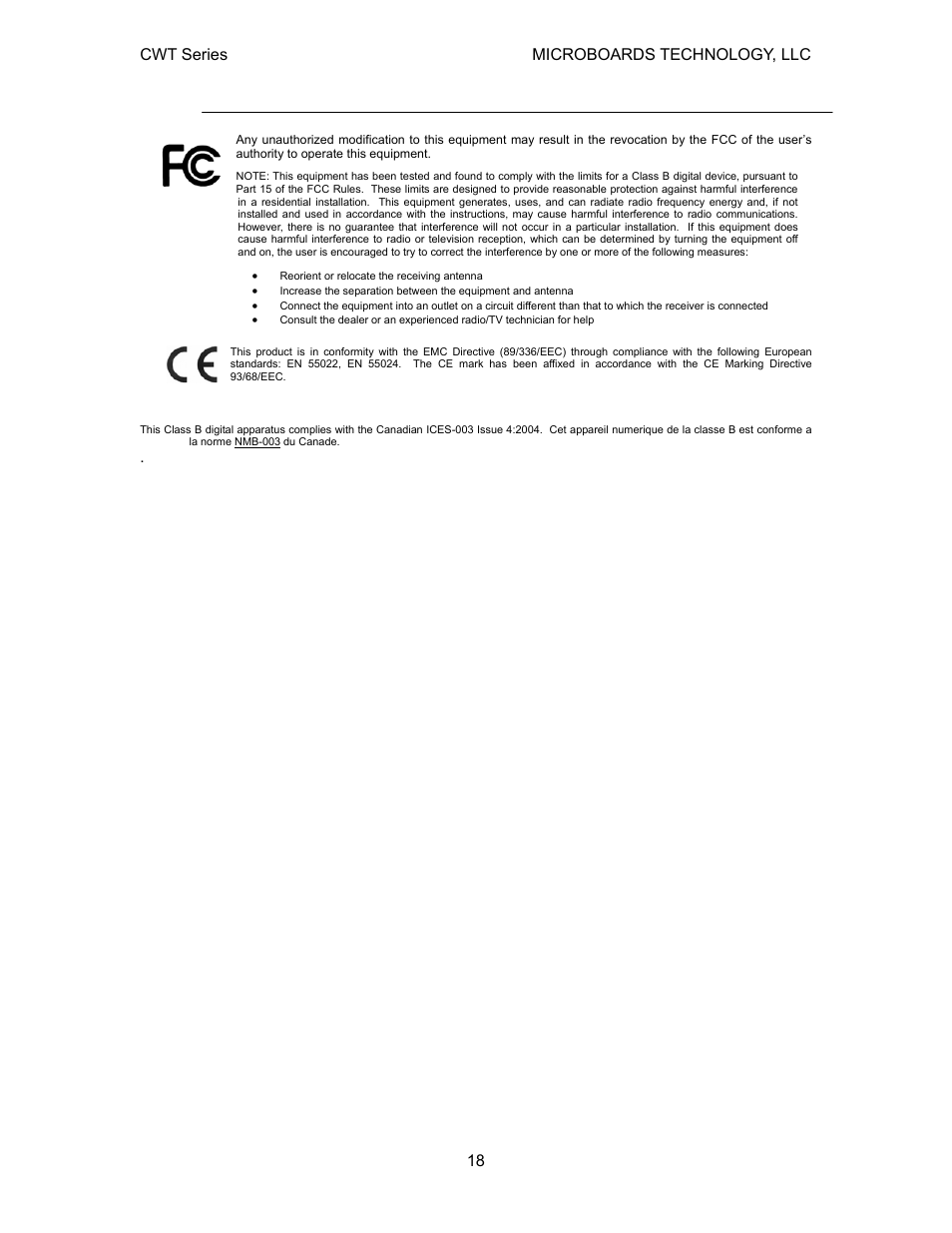 MicroBoards Technology CWT Series User Manual | Page 18 / 18