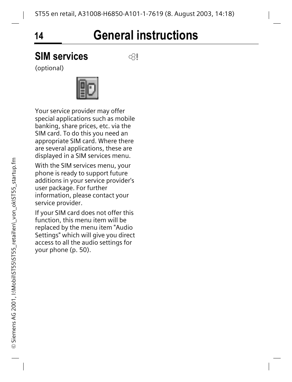 Sim services, General instructions | Siemens ST55 User Manual | Page 15 / 88