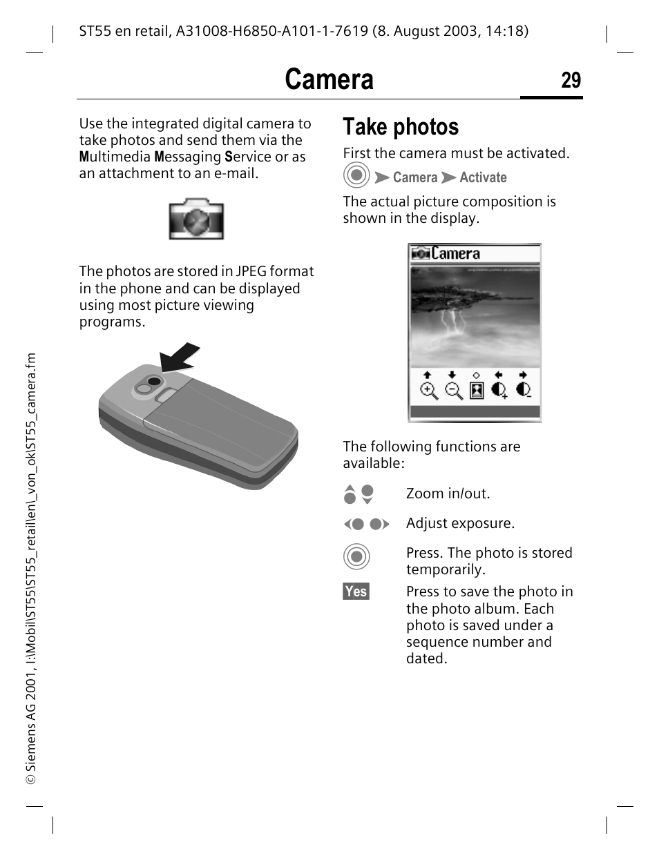 Camera, Take photos | Siemens ST55 User Manual | Page 30 / 88