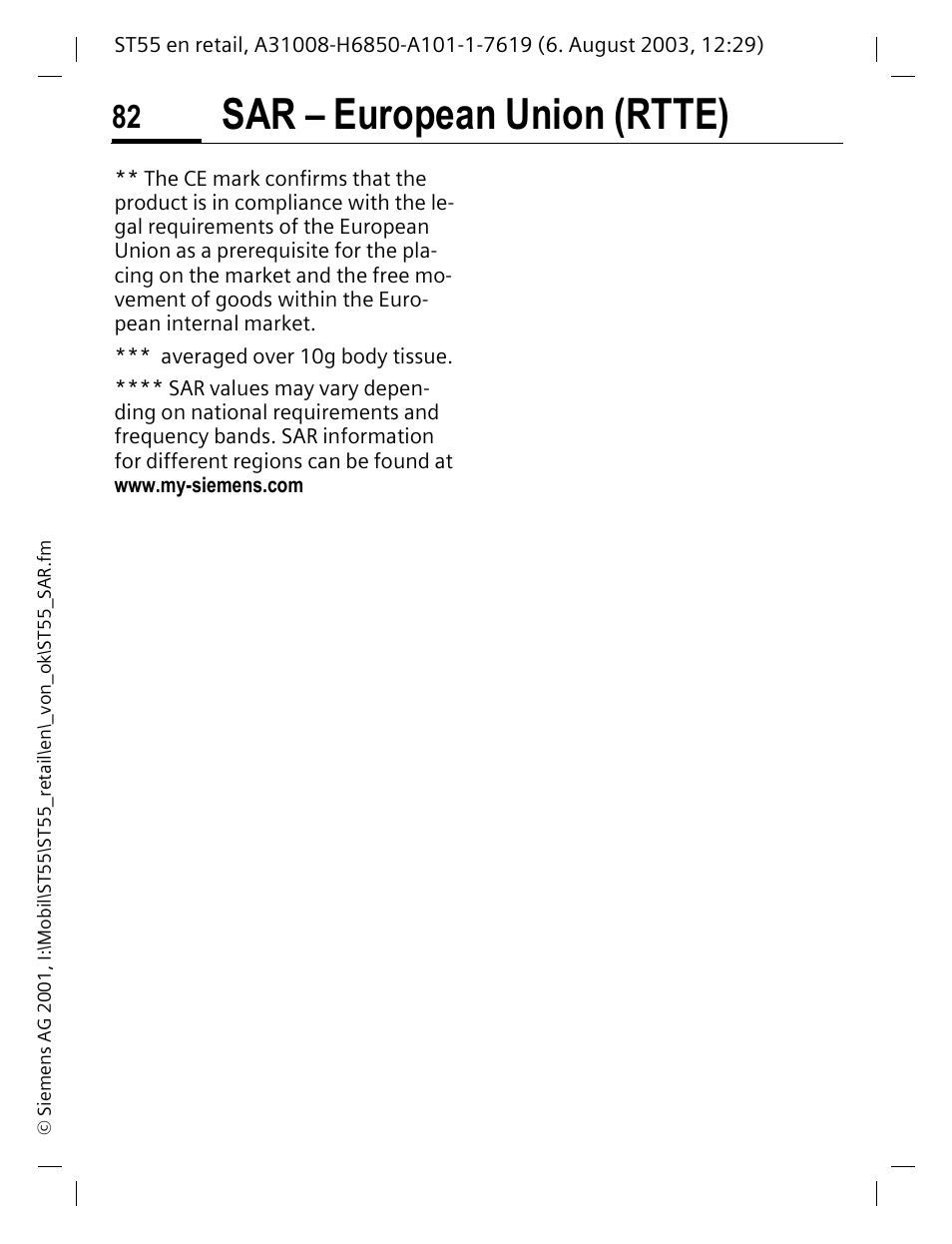 Sar – european union (rtte) | Siemens ST55 User Manual | Page 83 / 88