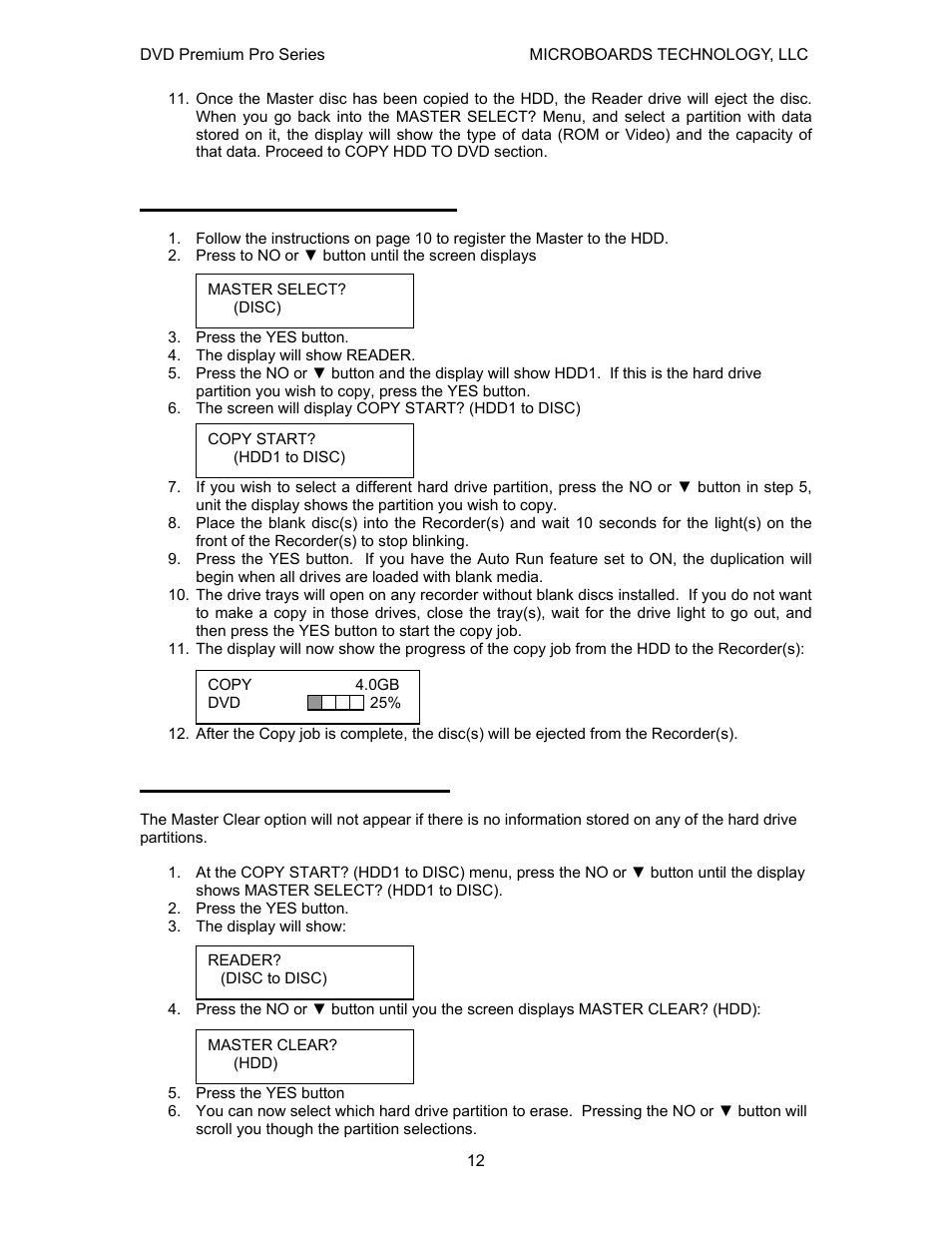 Copy hard drive (hdd) to disc, Clearing the hard drive (hdd) | MicroBoards Technology Premium Pro User Manual | Page 12 / 23