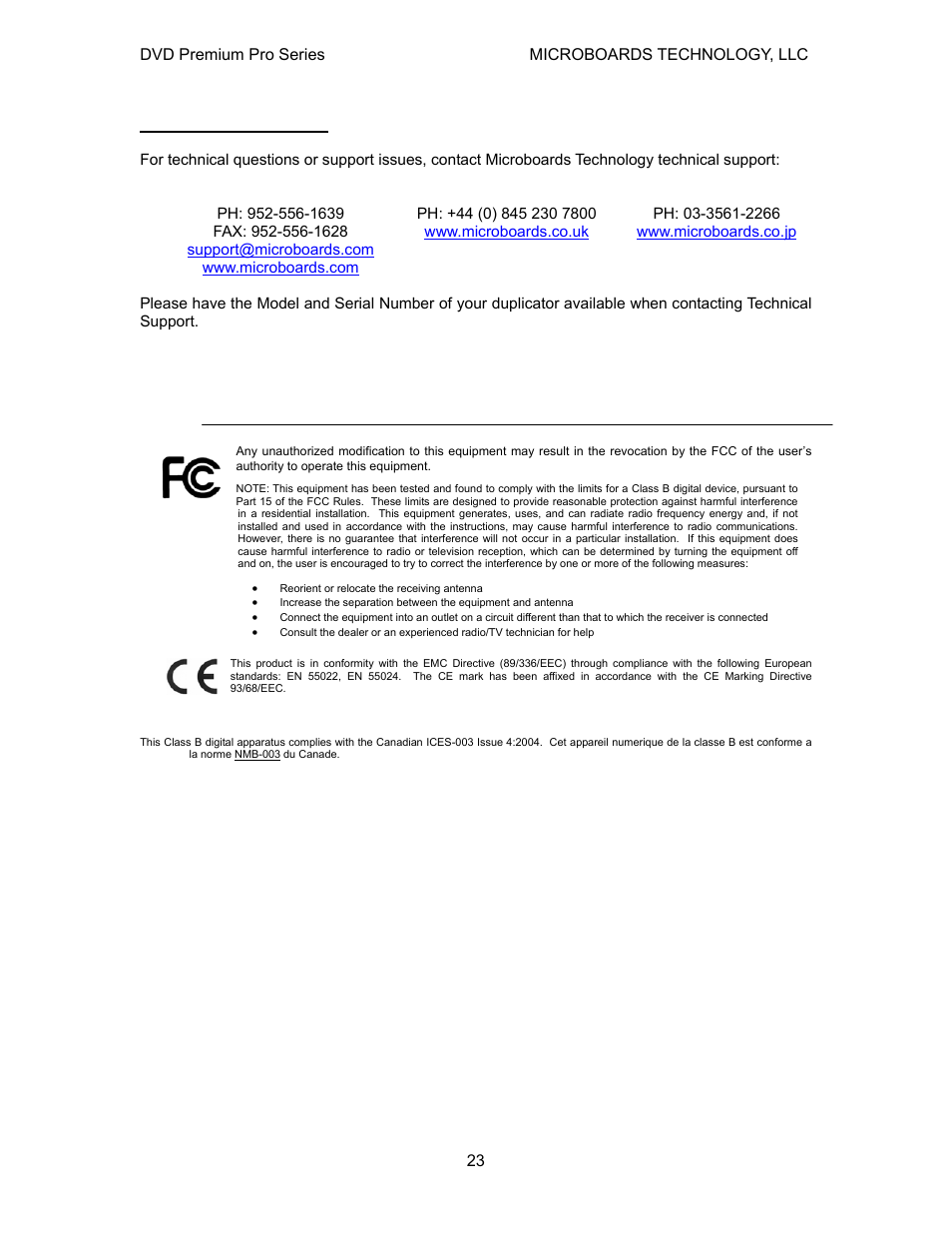 Technical support | MicroBoards Technology Premium Pro User Manual | Page 23 / 23