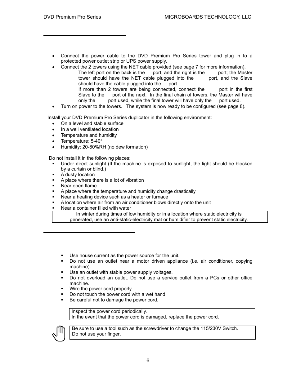 Installation requirements, Power supply requirements | MicroBoards Technology Premium Pro User Manual | Page 6 / 23