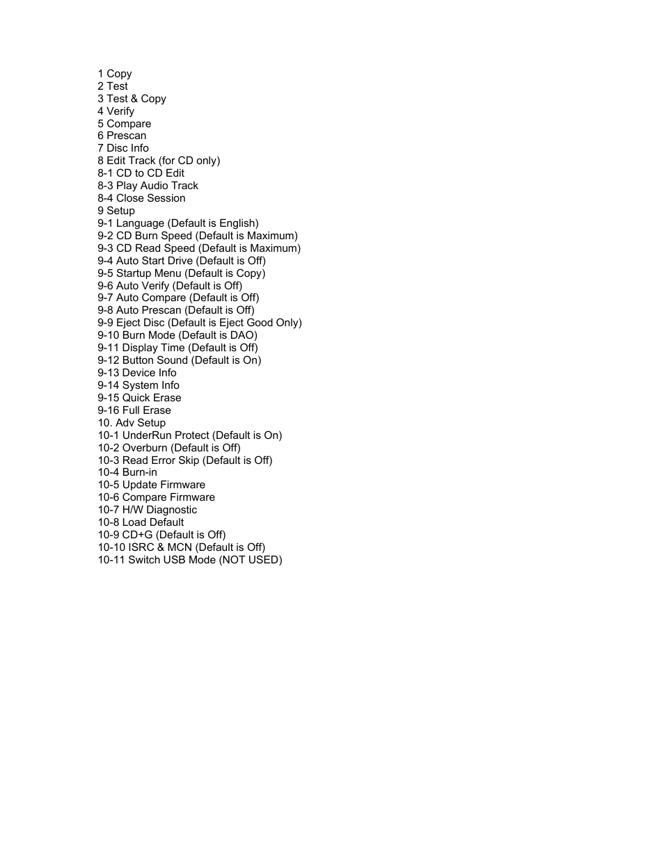 Appendix 1 list of functions | MicroBoards Technology Quic Disc QD-52 User Manual | Page 20 / 21