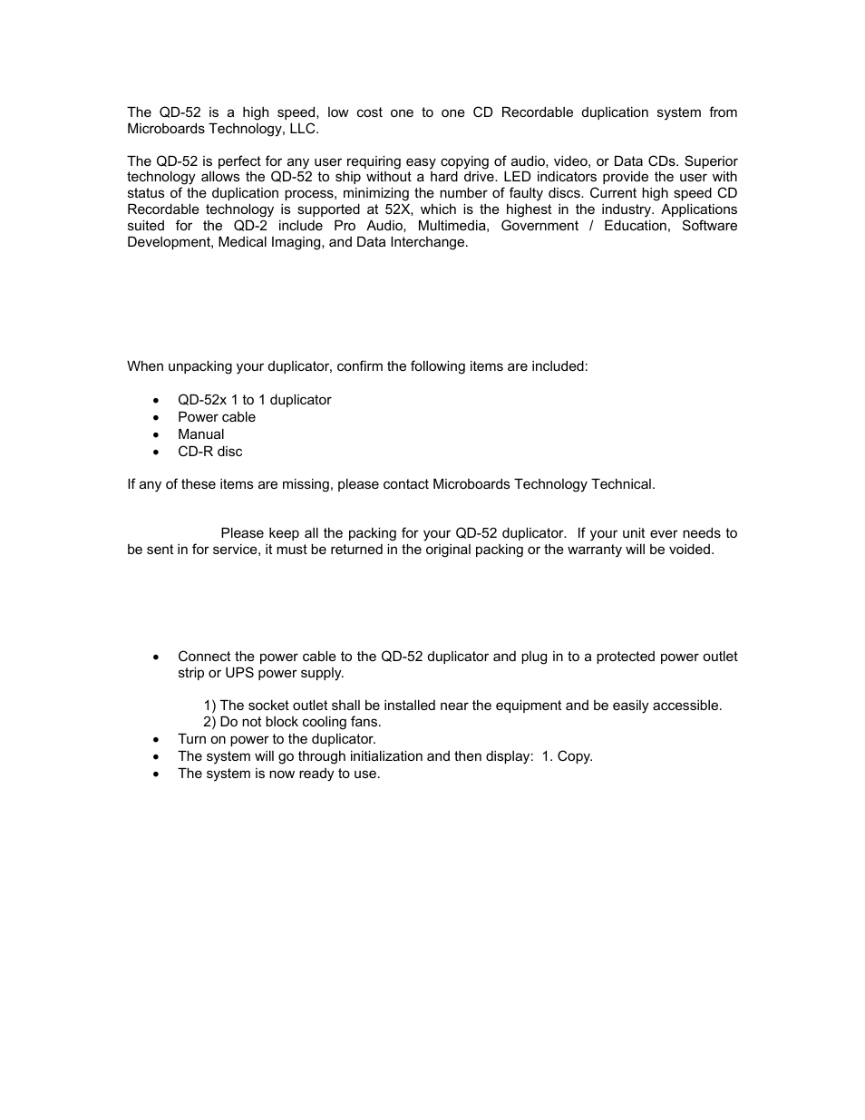 Introduction, Unpacking your system, Installation | MicroBoards Technology Quic Disc QD-52 User Manual | Page 5 / 21