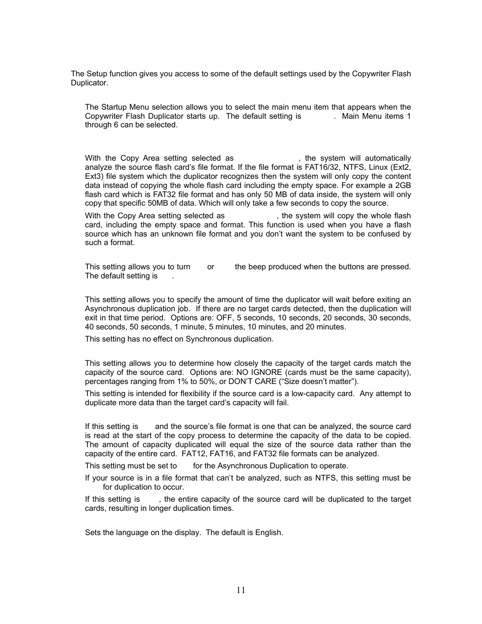 Setup menu | MicroBoards Technology Copywriter Flash Duplicator User Manual | Page 11 / 13