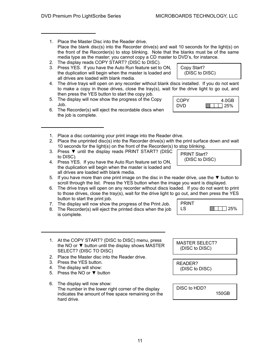 Copy disc to disc, Printing disc to disc, Registering data to the hard drive (hdd) | MicroBoards Technology LightScribe Series User Manual | Page 11 / 26