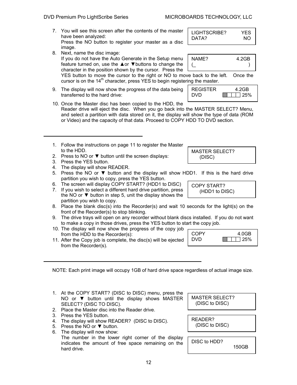 Copy hard drive (hdd) to disc, Registering print images to the hard drive (hdd) | MicroBoards Technology LightScribe Series User Manual | Page 12 / 26