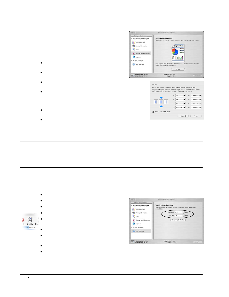Manual pen alignment, Support, Disc printing | MicroBoards Technology PF-Pro Disc Printer User Manual | Page 12 / 18