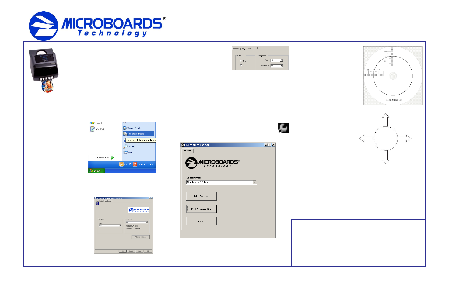 Quick reference guide, Gx disc printer configuration | MicroBoards Technology GX-300HC User Manual | Page 2 / 2
