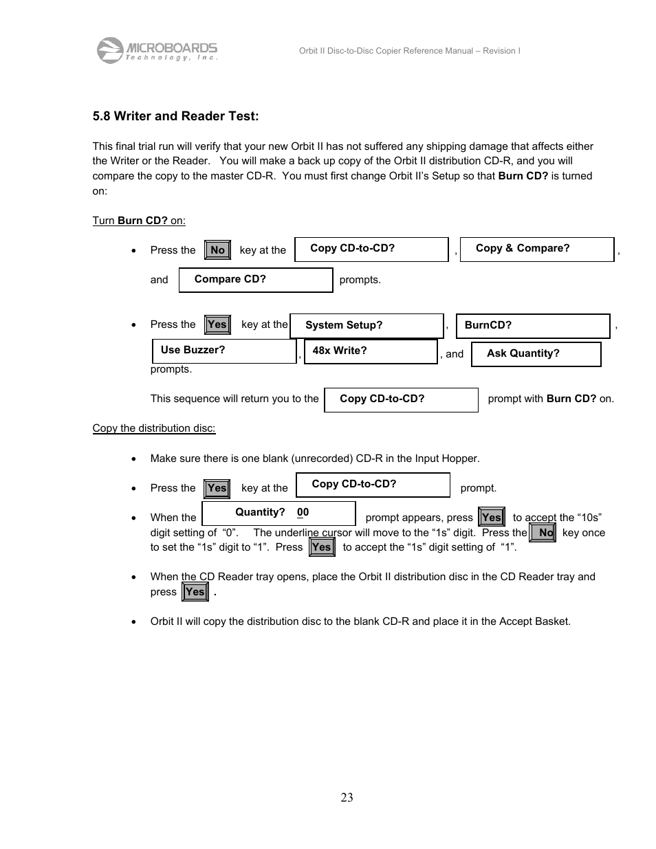 8 writer and reader test | MicroBoards Technology CD Disc-to-Disc Office Copier II User Manual | Page 23 / 39
