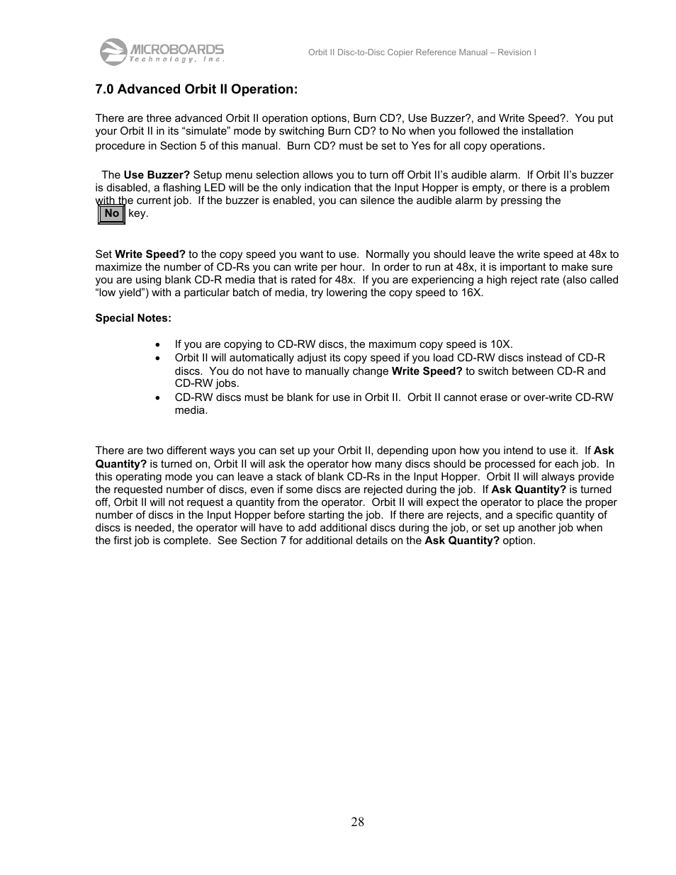 0 advanced orbit ii operation | MicroBoards Technology CD Disc-to-Disc Office Copier II User Manual | Page 28 / 39
