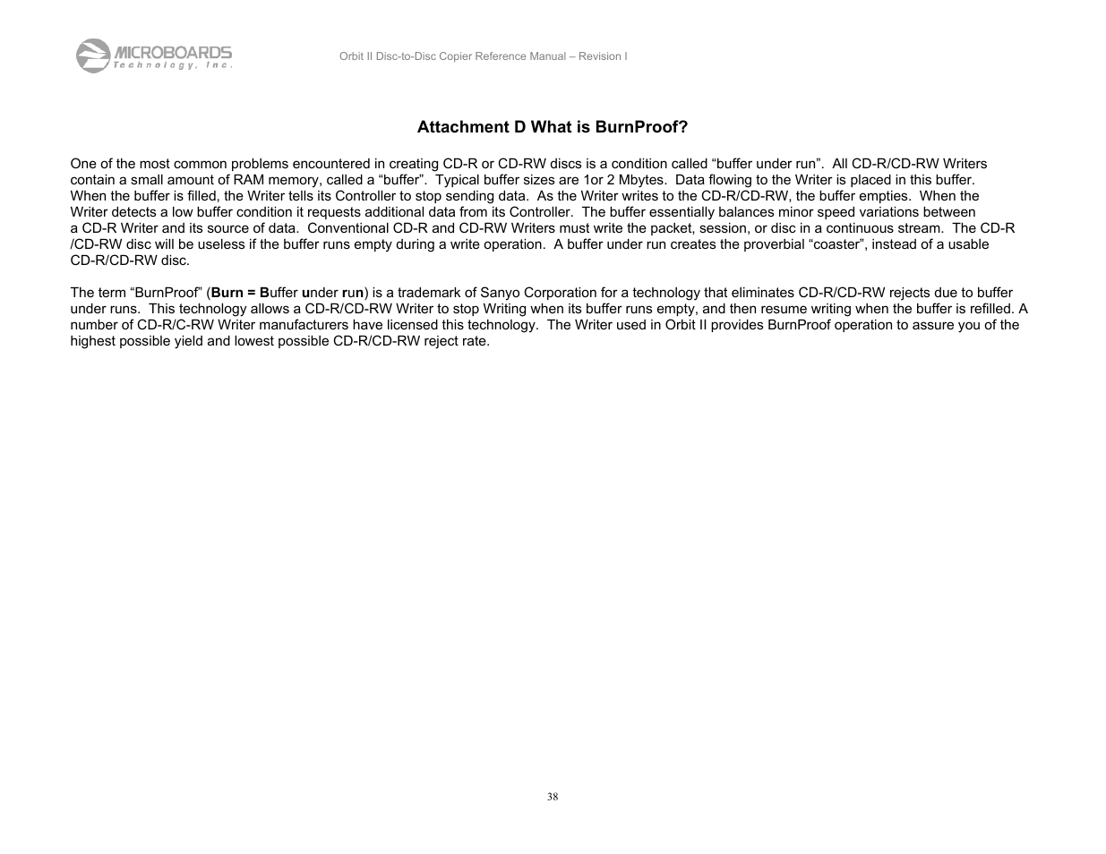 Attachment d what is burnproof | MicroBoards Technology CD Disc-to-Disc Office Copier II User Manual | Page 38 / 39