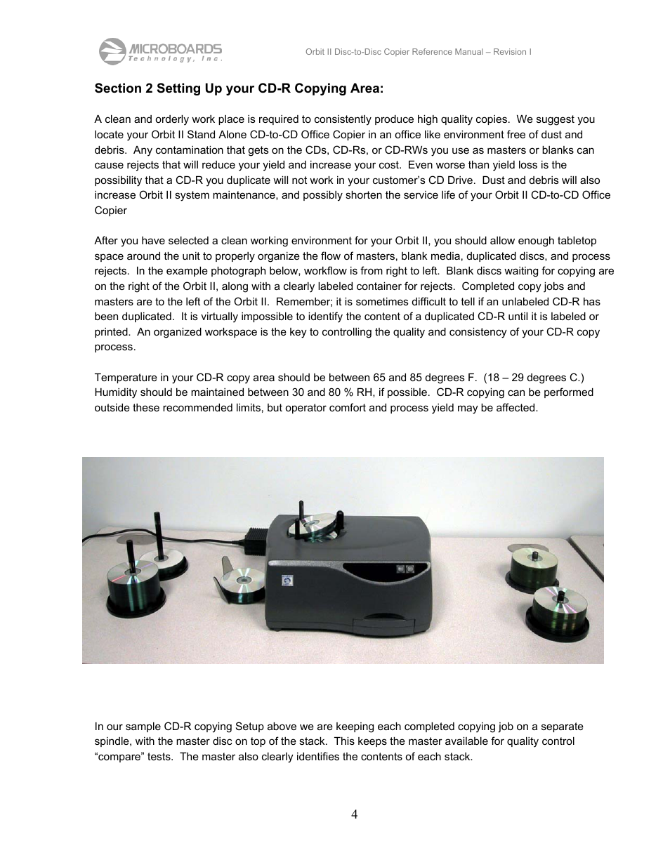 Section 2 setting up your cd-r copying area | MicroBoards Technology CD Disc-to-Disc Office Copier II User Manual | Page 4 / 39