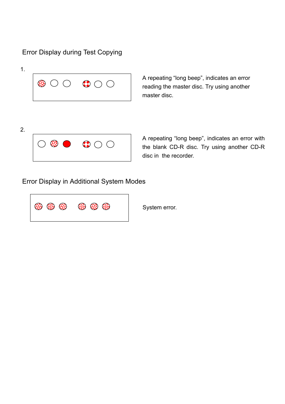 Error display during test copying, Error display in additional system modes | MicroBoards Technology CWR-424-52 User Manual | Page 10 / 11