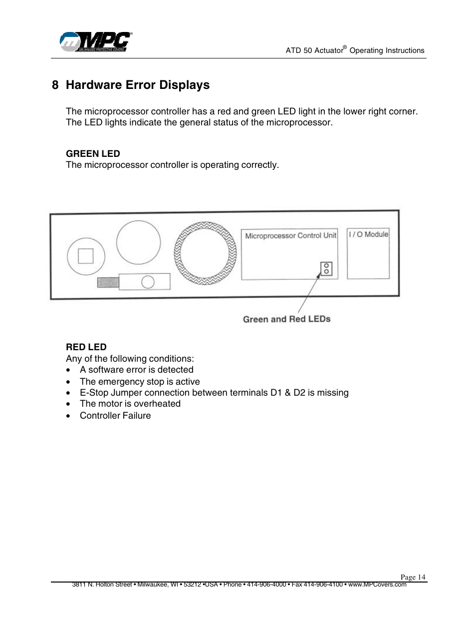 8 hardware error displays | MPC ATD ACTUATOR 50 ATD-313186 User Manual | Page 14 / 29