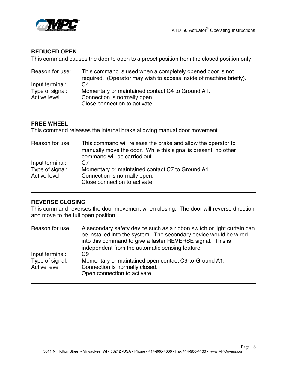 MPC ATD ACTUATOR 50 ATD-313186 User Manual | Page 16 / 29