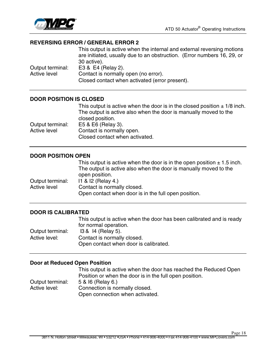 MPC ATD ACTUATOR 50 ATD-313186 User Manual | Page 18 / 29