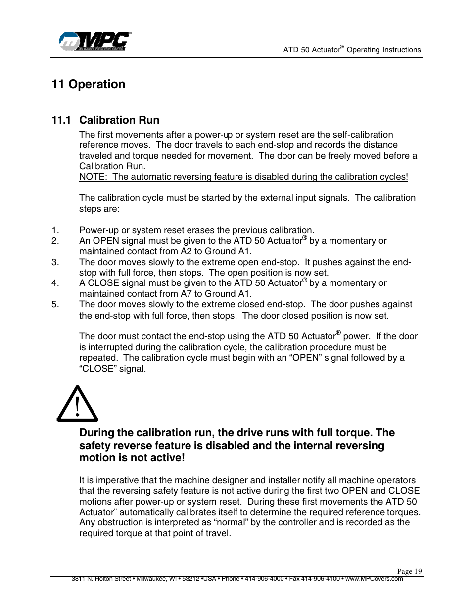 11 operation, 1 calibration run | MPC ATD ACTUATOR 50 ATD-313186 User Manual | Page 19 / 29