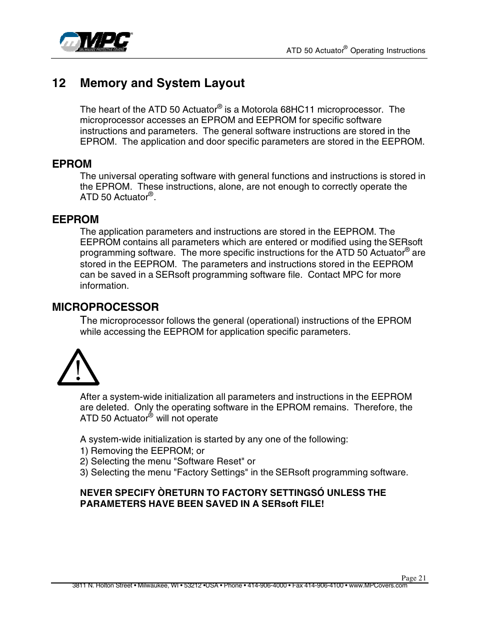 Eprom, Eeprom, Microprocessor t | MPC ATD ACTUATOR 50 ATD-313186 User Manual | Page 21 / 29