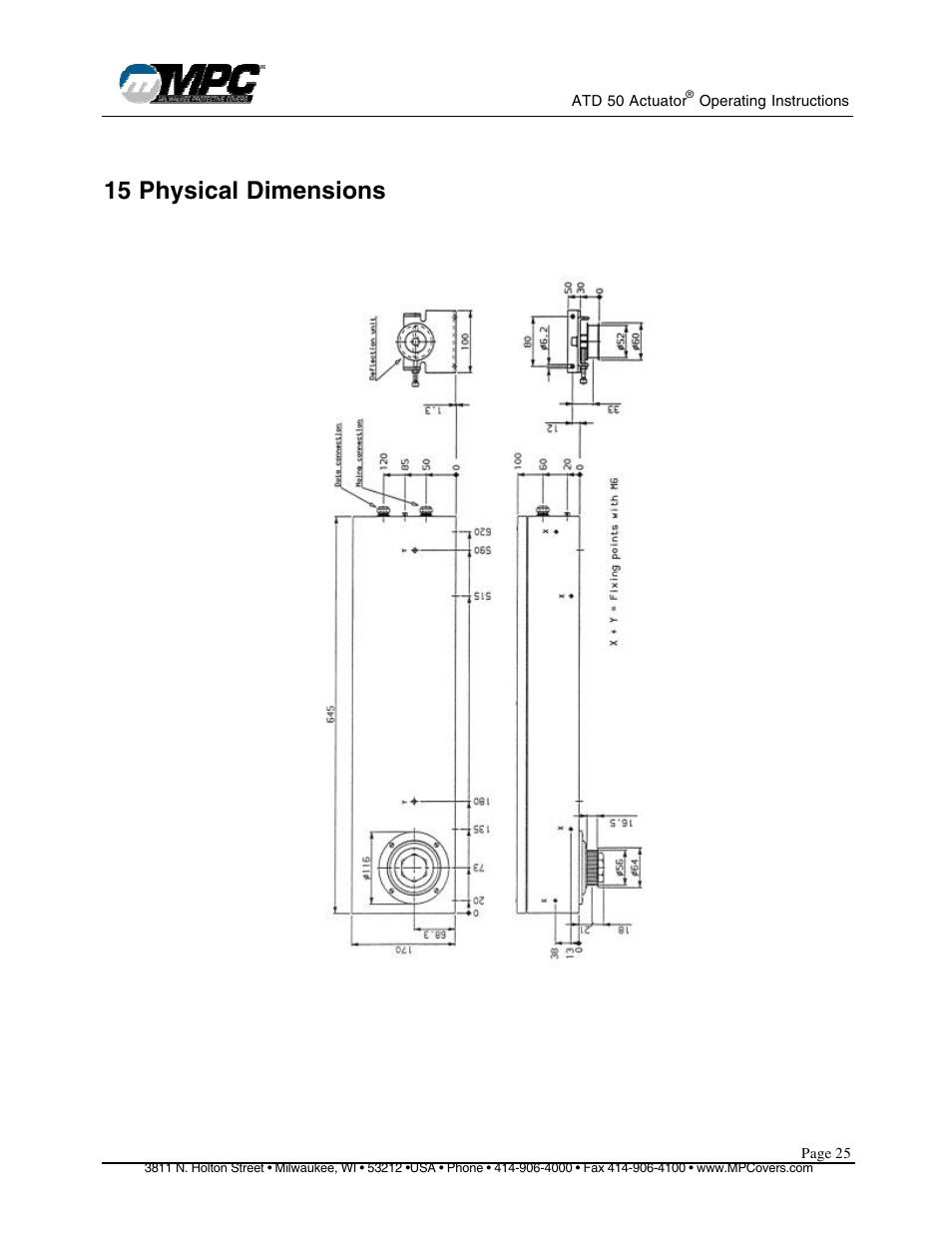 15 physical dimensions | MPC ATD ACTUATOR 50 ATD-313186 User Manual | Page 25 / 29