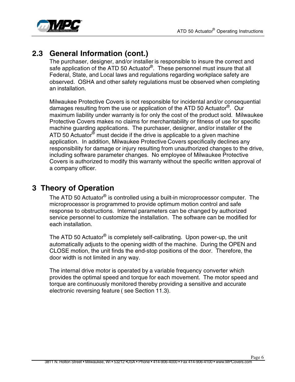 3 general information (cont.), 3 theory of operation | MPC ATD ACTUATOR 50 ATD-313186 User Manual | Page 6 / 29