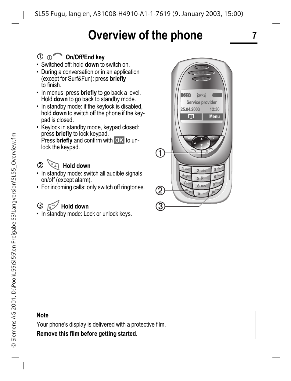 Overview of the phone | Siemens SL55 User Manual | Page 8 / 137