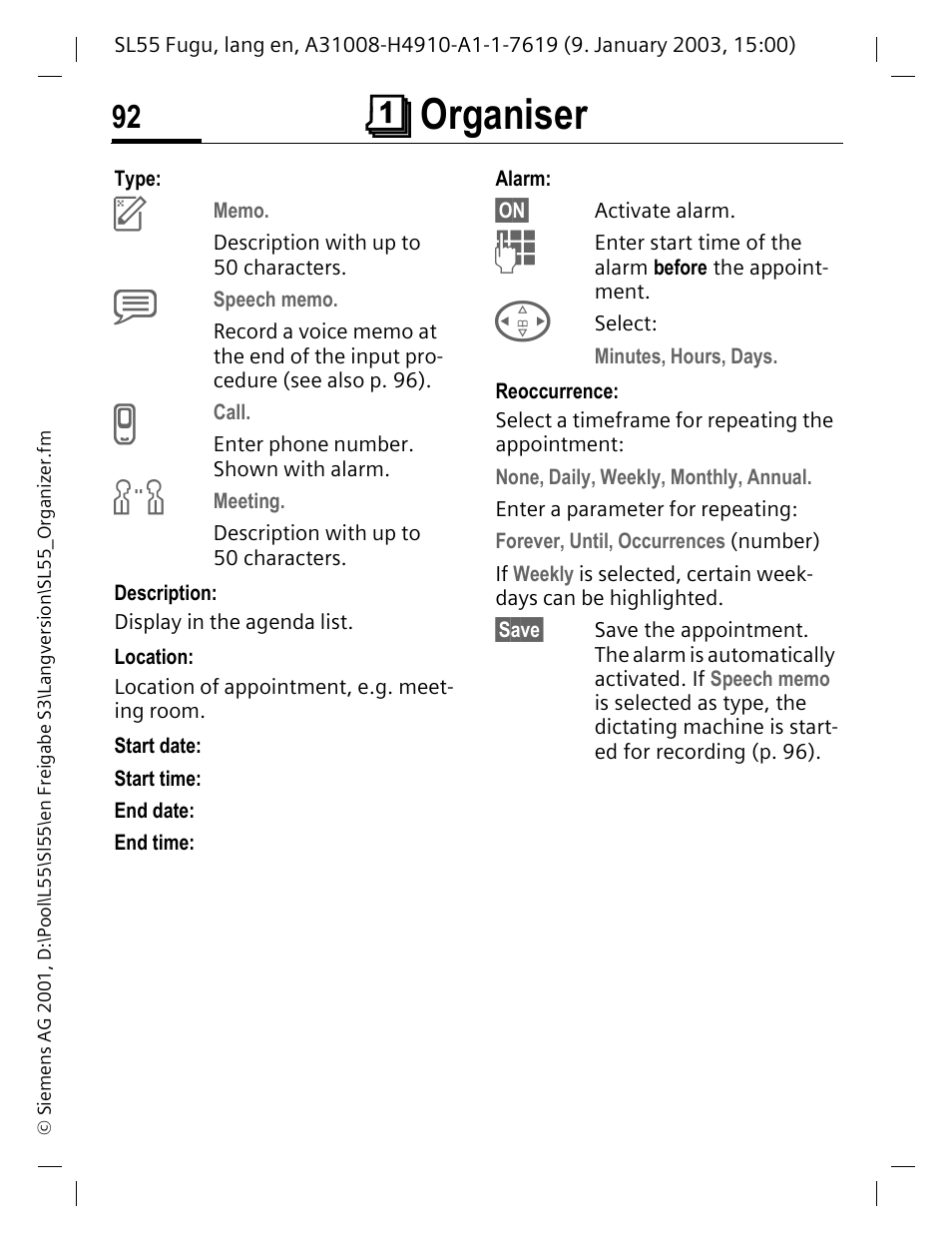 Çorganiser | Siemens SL55 User Manual | Page 93 / 137