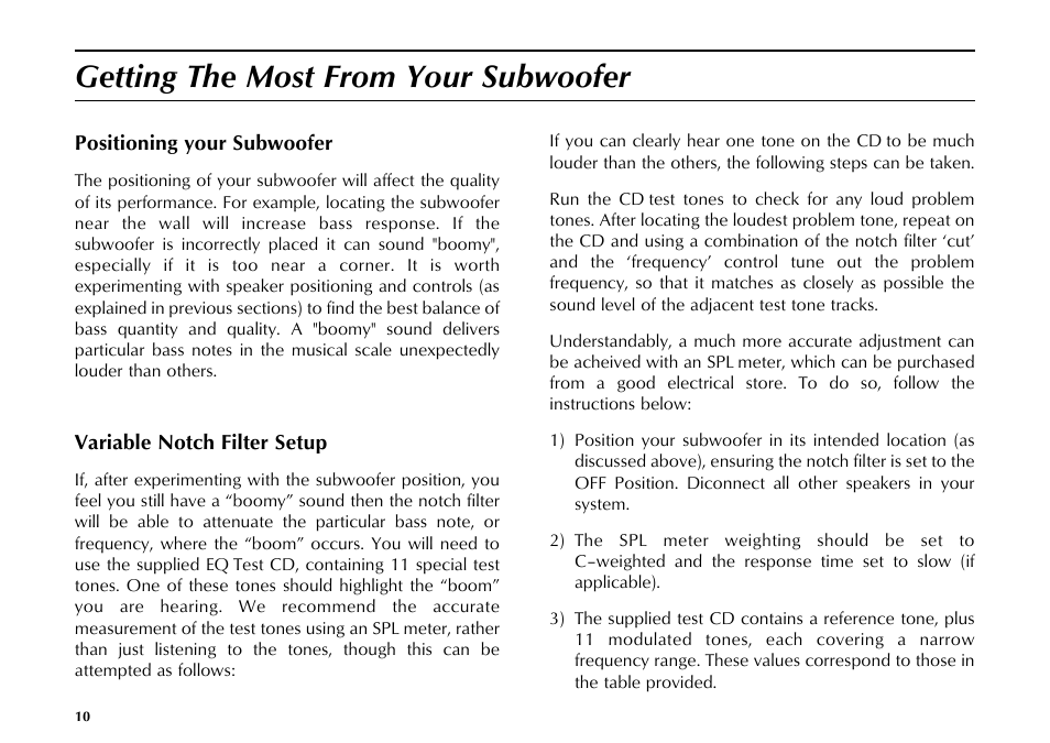 Getting the most from your subwoofer | Mordaunt-Short MS309W User Manual | Page 10 / 16