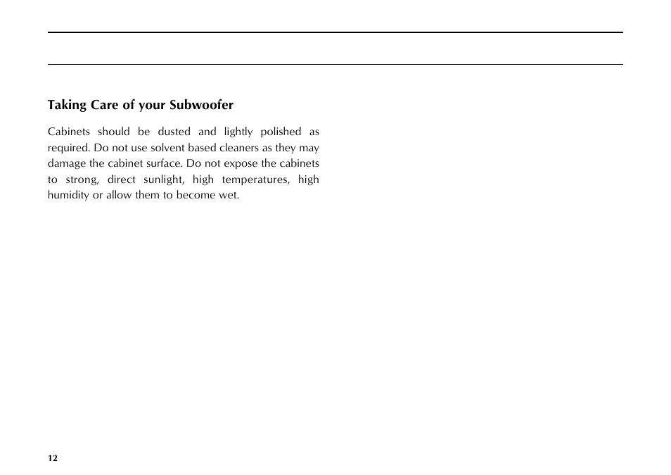 Taking care of your subwoofer | Mordaunt-Short MS309W User Manual | Page 12 / 16