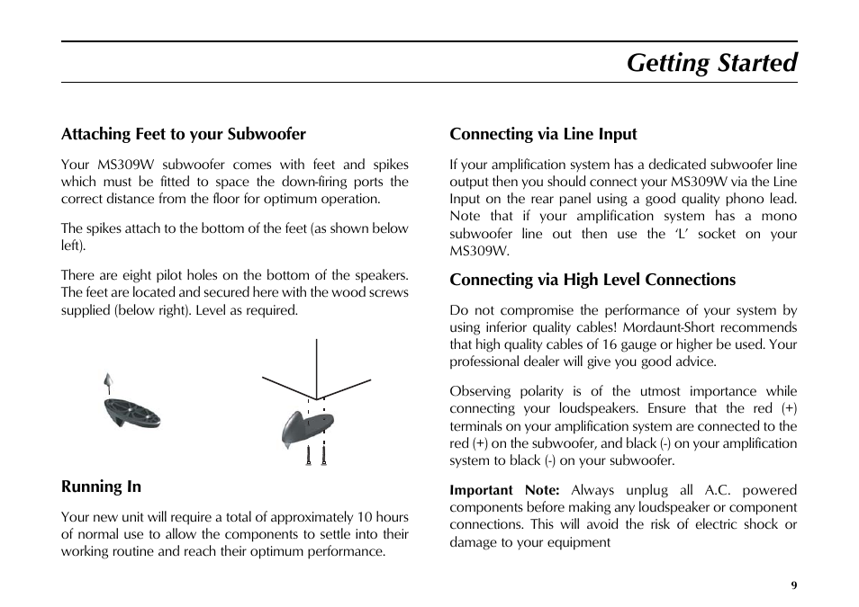 Getting started | Mordaunt-Short MS309W User Manual | Page 9 / 16