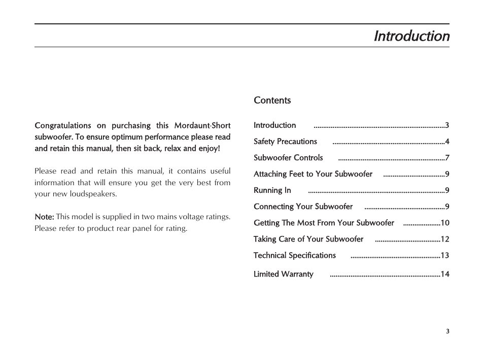 Intrroduction | Mordaunt-Short MS909W User Manual | Page 3 / 16