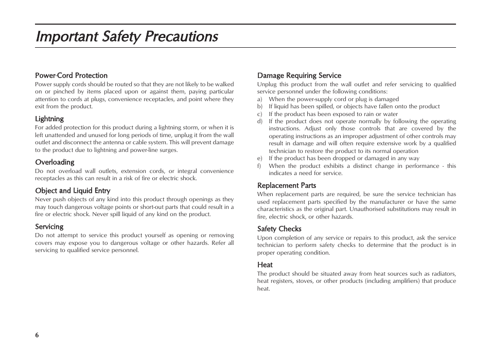 Imporrtaant ssaafety p prrecaautions | Mordaunt-Short MS909W User Manual | Page 6 / 16
