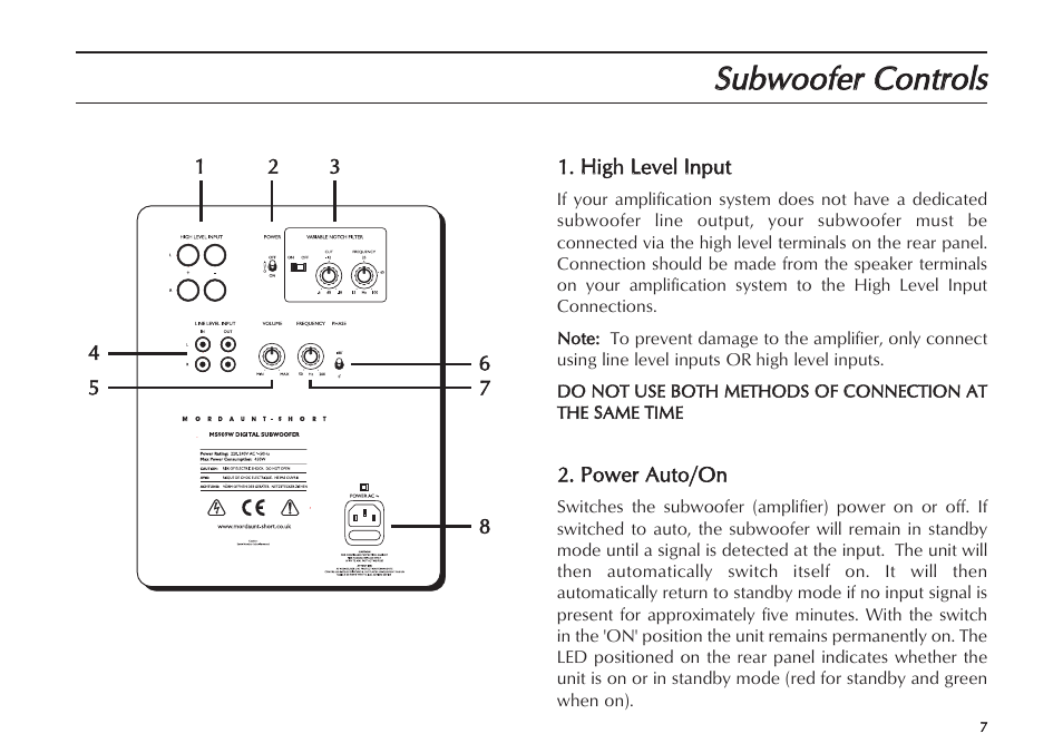 Ssubw wooferr c contrrols | Mordaunt-Short MS909W User Manual | Page 7 / 16