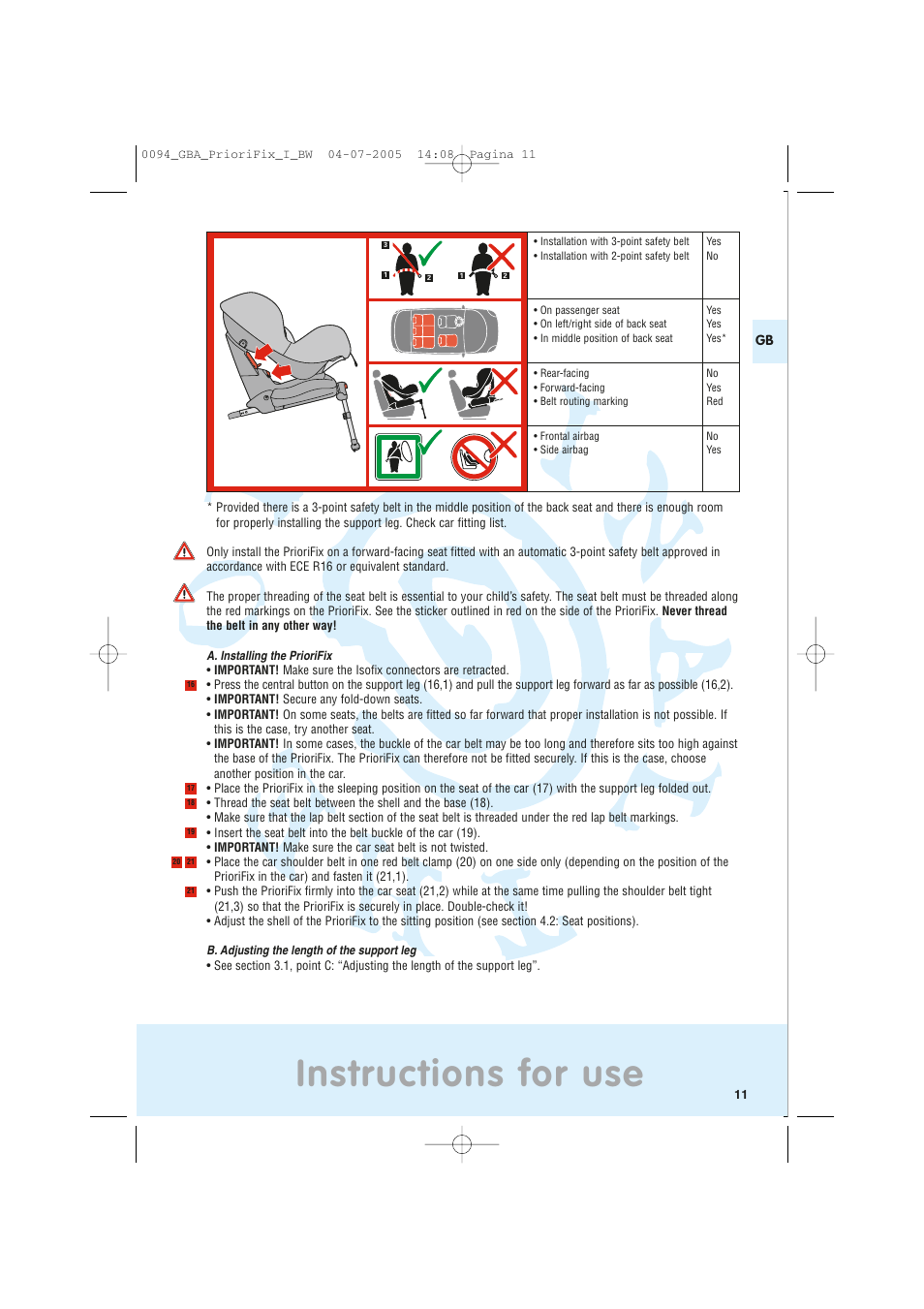 Instructions for use | Maxi-Cosi Car Seat User Manual | Page 11 / 96