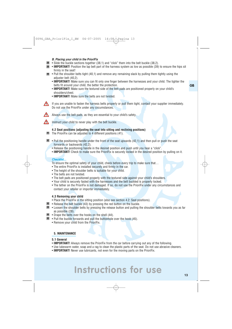 Instructions for use | Maxi-Cosi Car Seat User Manual | Page 13 / 96