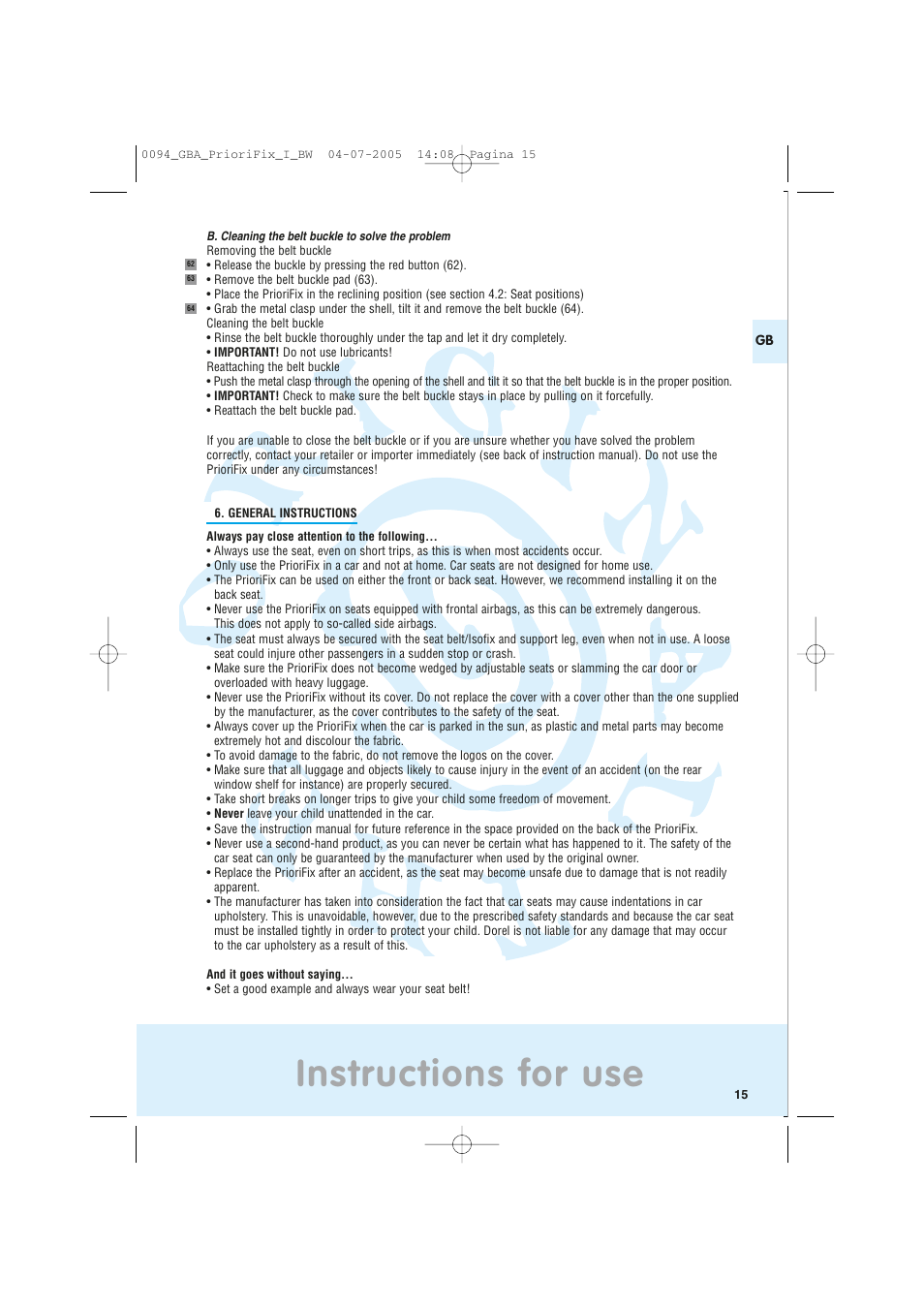 Instructions for use | Maxi-Cosi Car Seat User Manual | Page 15 / 96