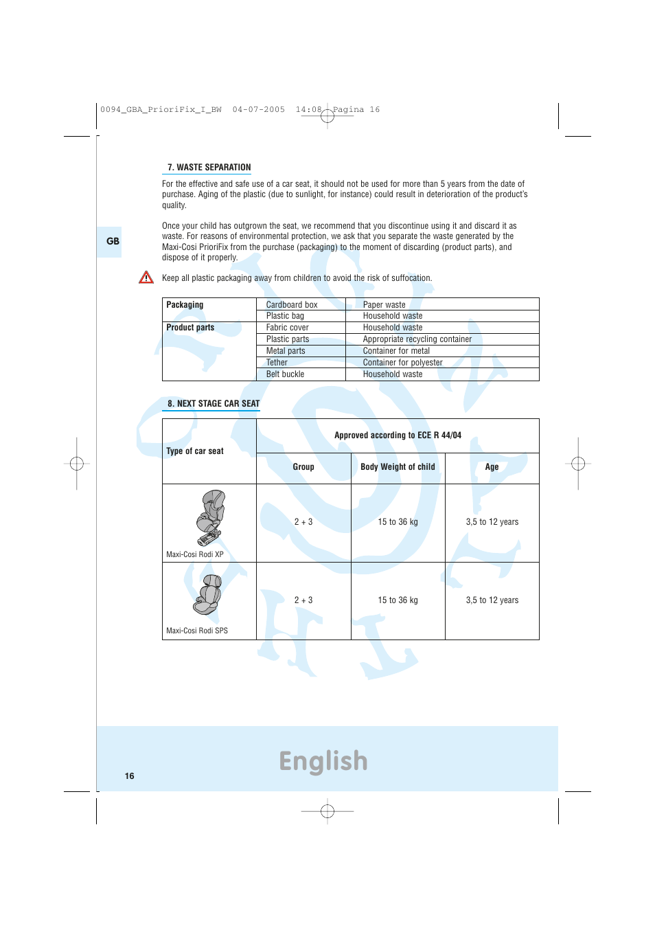 English | Maxi-Cosi Car Seat User Manual | Page 16 / 96